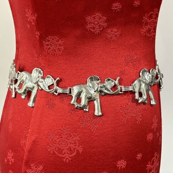 Vintage Silver Chain Belt Lucky Elephants Adjustable Concho Style Hippie Boho - Picture 6 of 10
